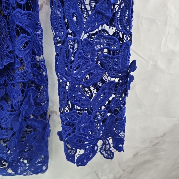 Self Portrait Dress Womens 8 Blue 3D Lily Mini Lace Crochet Zip Floral Royal - Picture 5 of 14